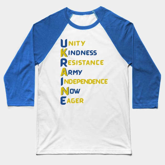 Ukraine - Vertical Acronym, Stand with Ukraine Baseball T-Shirt by MONLart